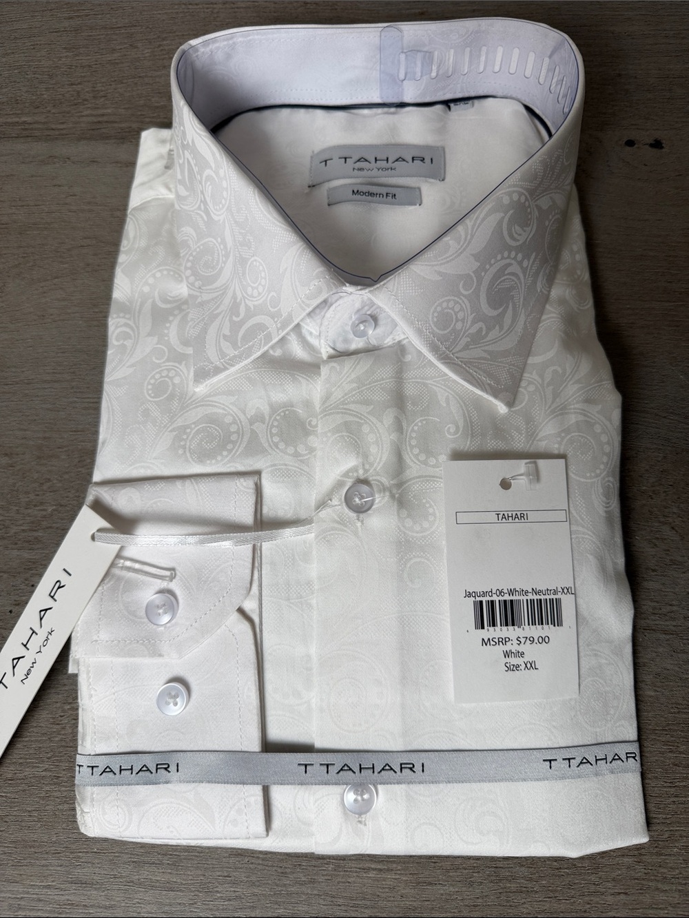 Tahari White Paisley Jacquard Modern Fit Dress Shirt
